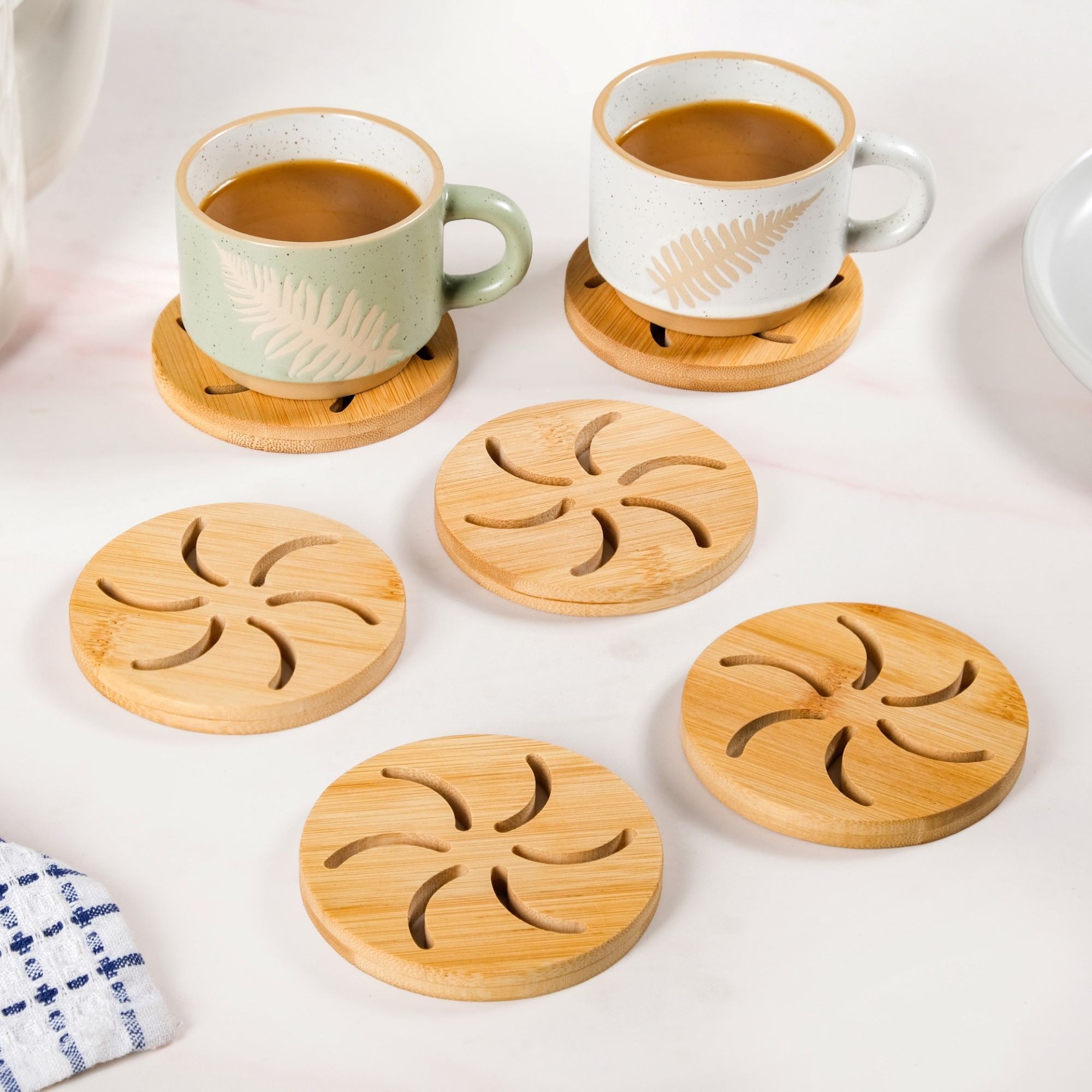 Pinwheel Bamboo Coaster Set Of 6 Online - Premium Coaster | Nestasia