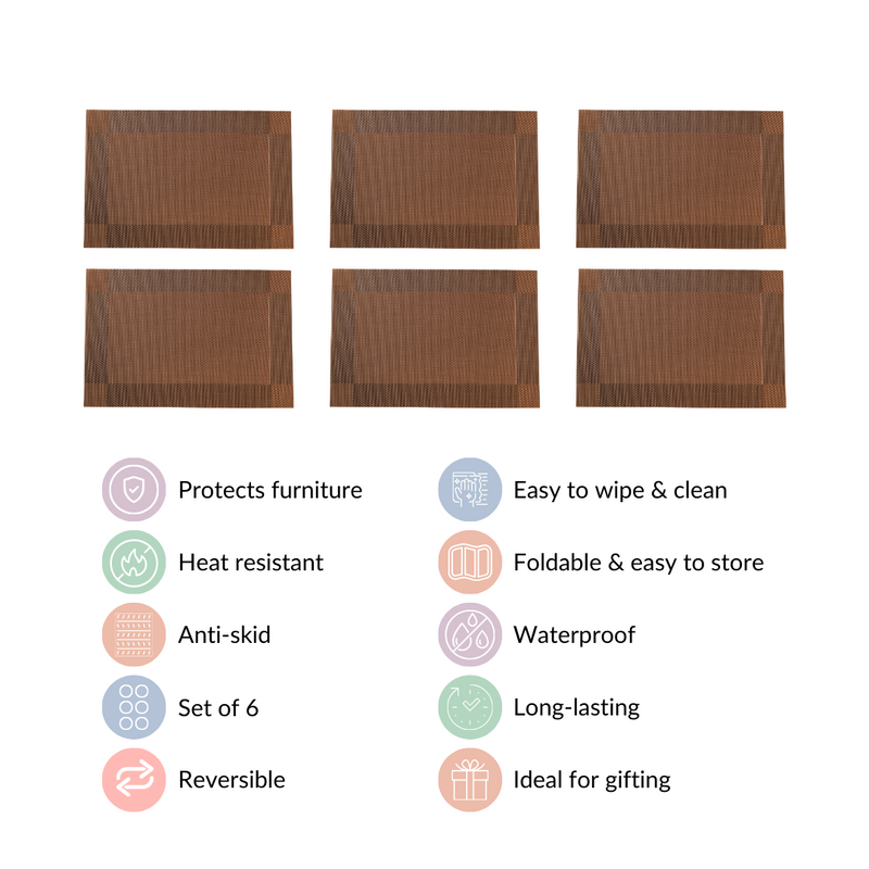 Textured Reversible Table Mat Brown Set Of 6