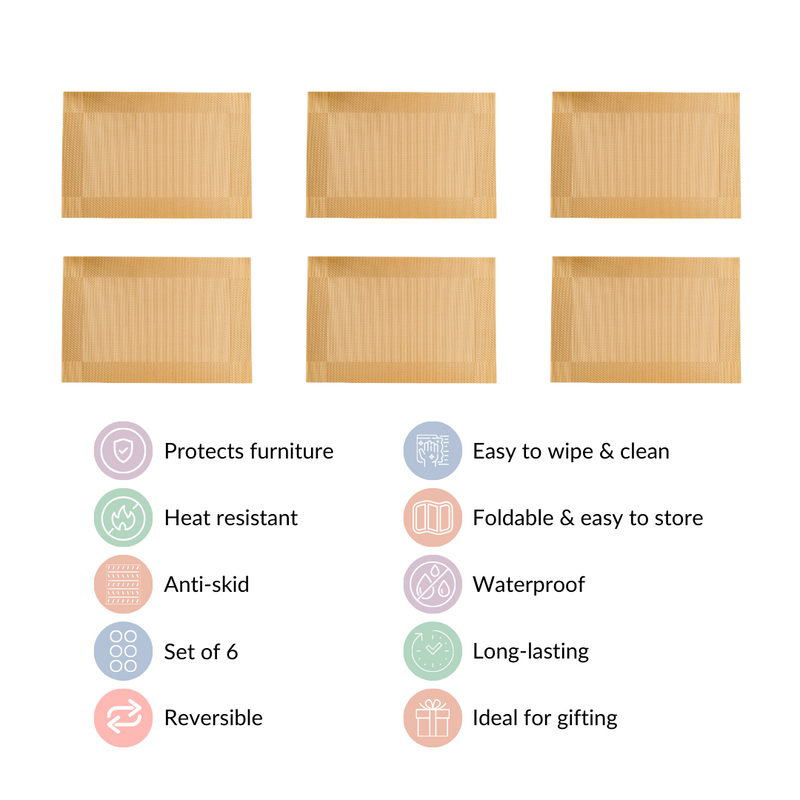 Heat Resistant Reversible Table Mat Set Of 6