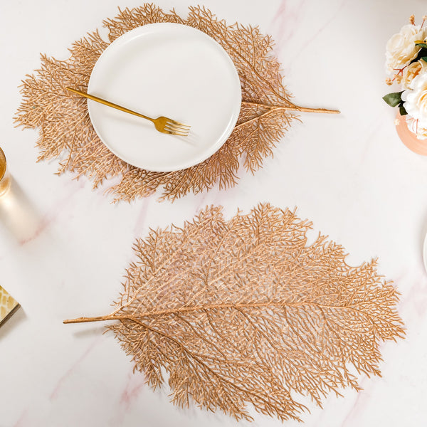 Rose Gold Leaf Table Mat Set Of 6 Online - Premium Table Mat | Nestasia