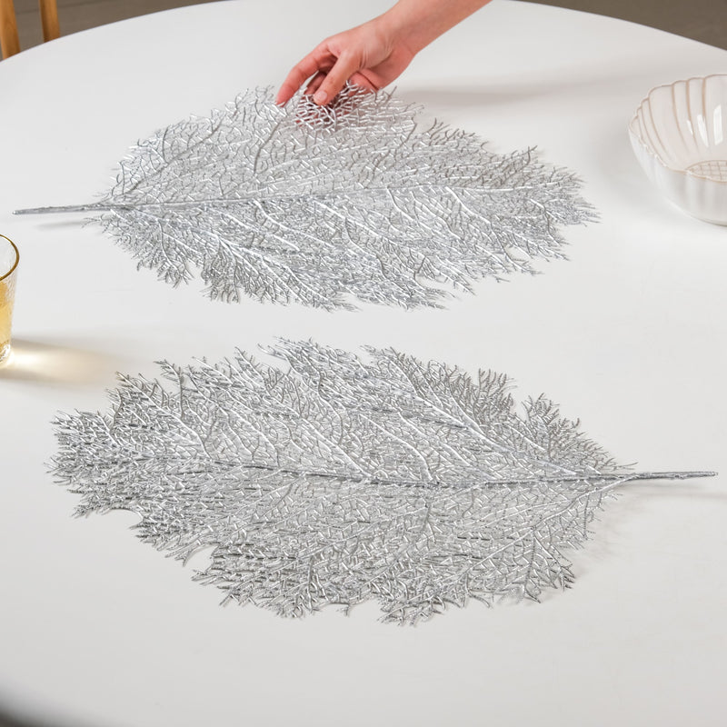 Leaf Shaped Silver Table Mat Set Of 6