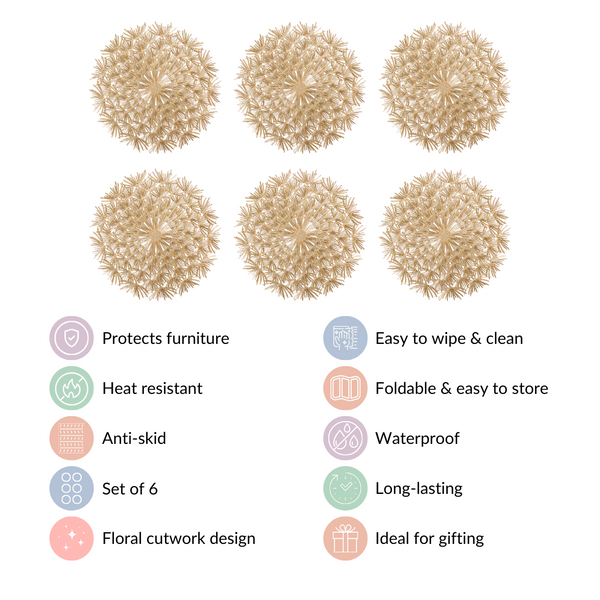 Dandelion Table Mat Set Of 6 Gold