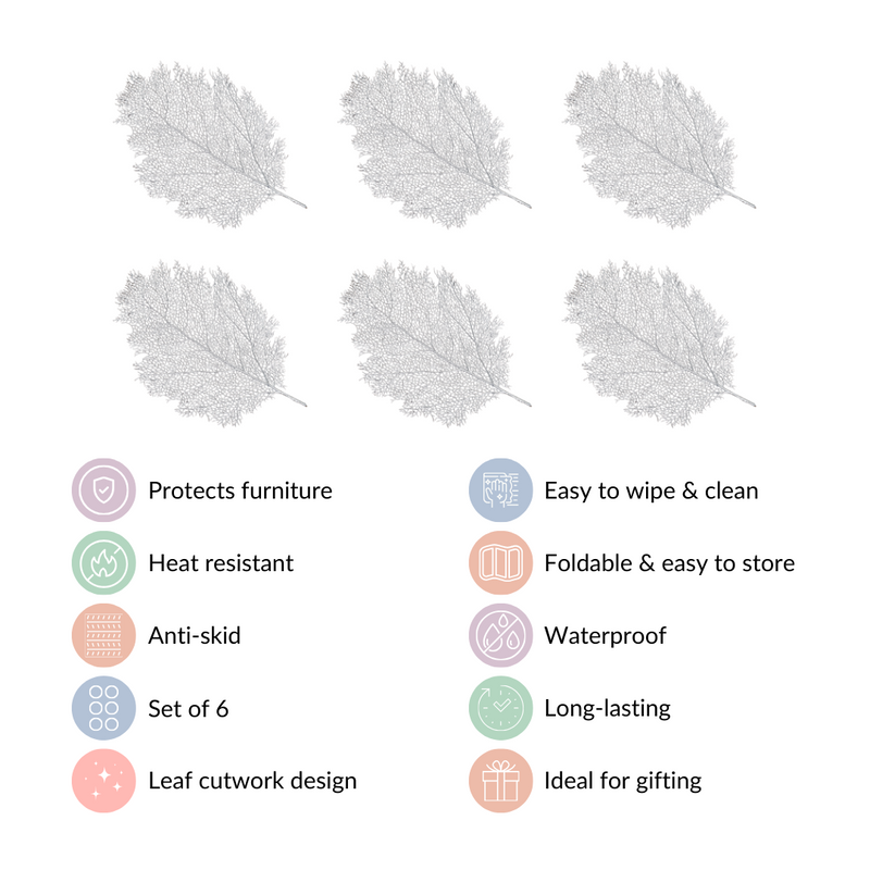 Leaf Shaped Silver Table Mat Set Of 6