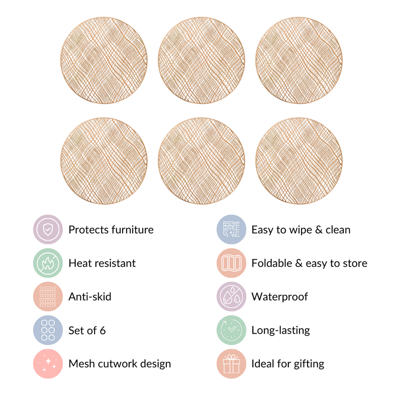 Round Designer Table Mat Gold Set Of 6