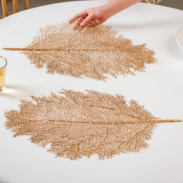 Rose Gold Leaf Table Mat Set Of 6 Online - Premium Table Mat | Nestasia