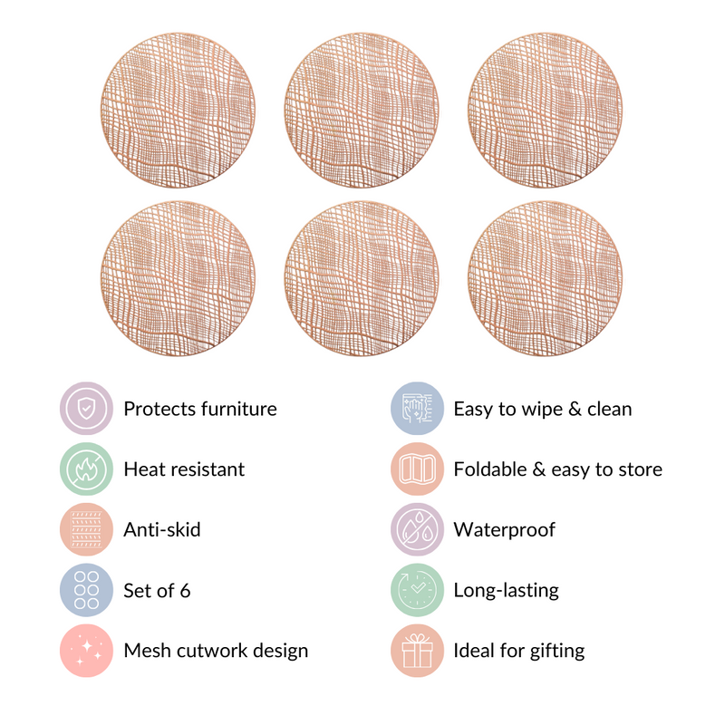 Round Designer Table Mat Rose Gold Set Of 6