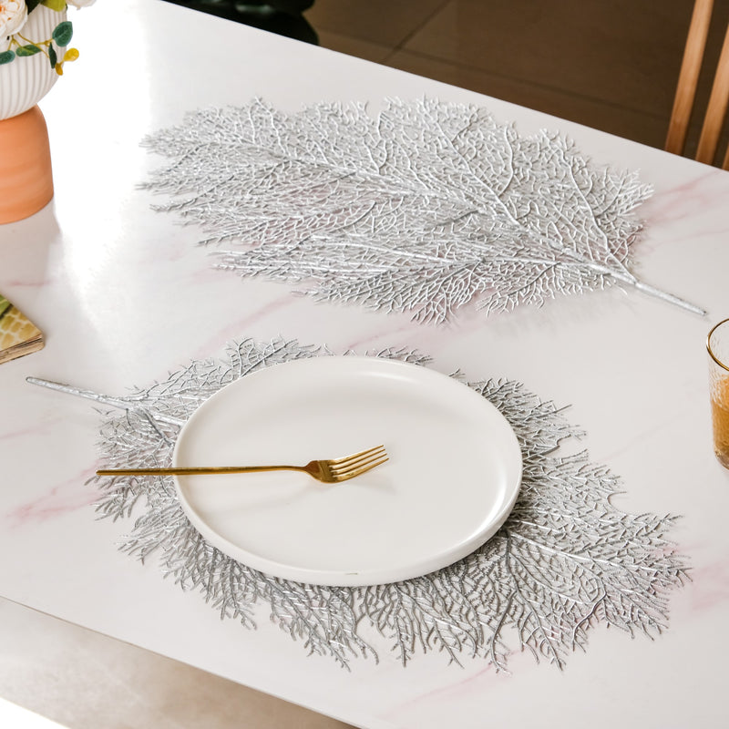 Leaf Shaped Silver Table Mat Set Of 6
