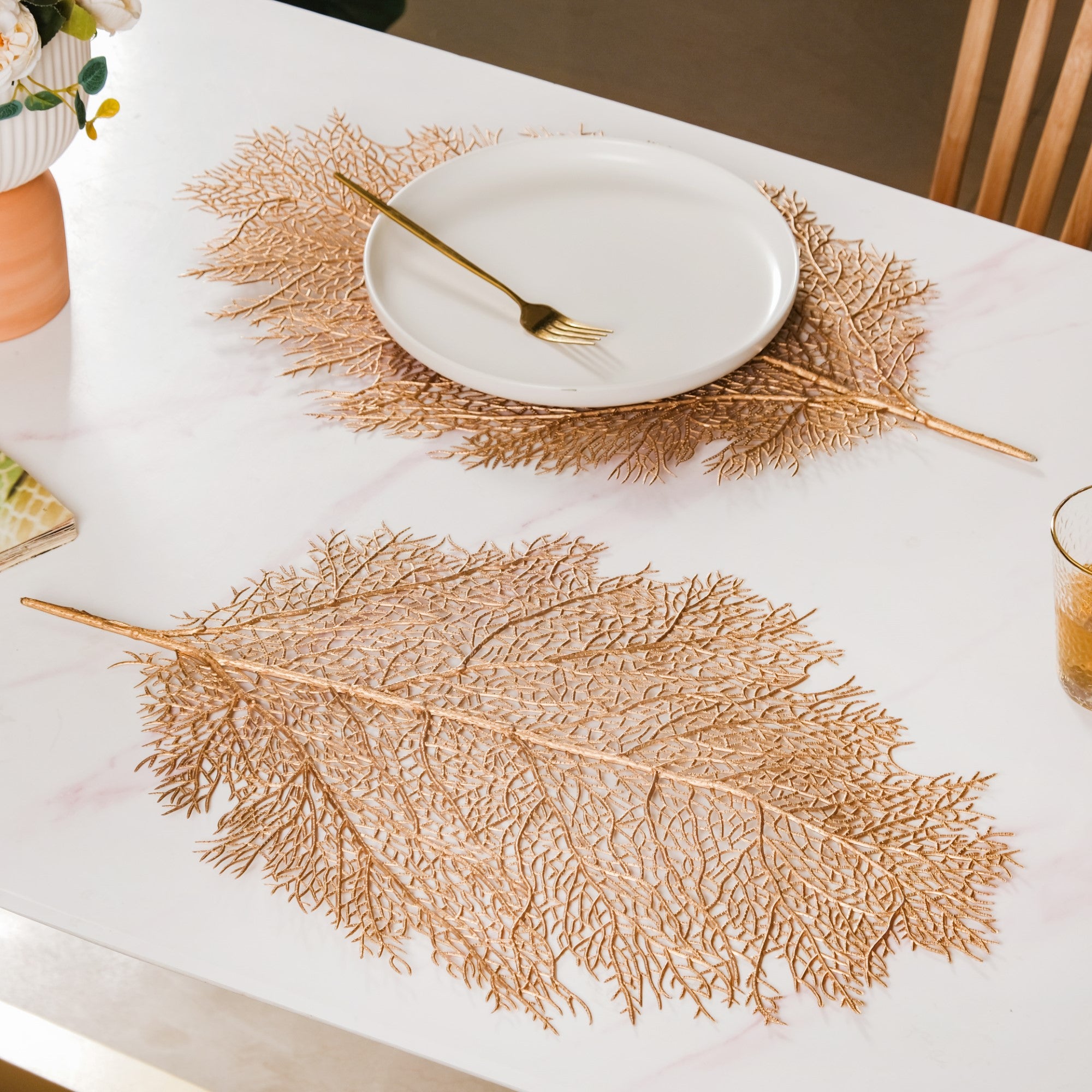 Rose Gold Leaf Table Mat Set Of 6 Online - Premium Table Mat | Nestasia