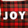 Joy Christmas Decorative Plaid Cushion Cover 16x16 Inch