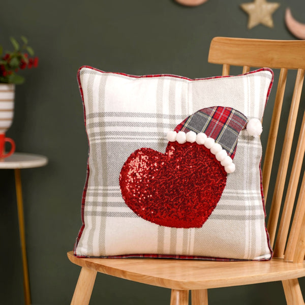 Plaid Christmas Heart Throw Cushion Cover 16x16 Inch