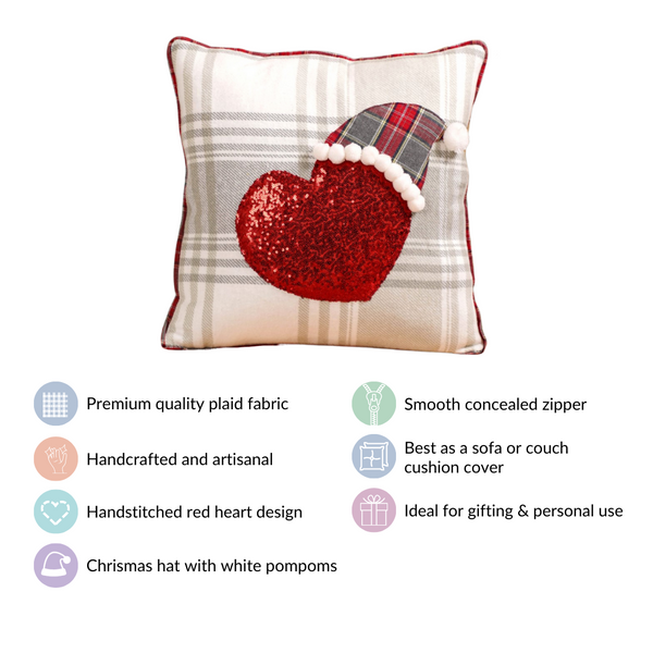 Christmas Heart Plaid Cushion Cover 16x16 Inch