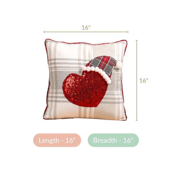 Christmas Heart Plaid Cushion Cover 16x16 Inch