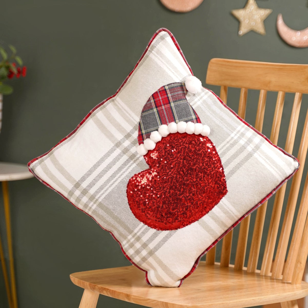 Christmas Heart Plaid Cushion Cover 16x16 Inch Online Premium