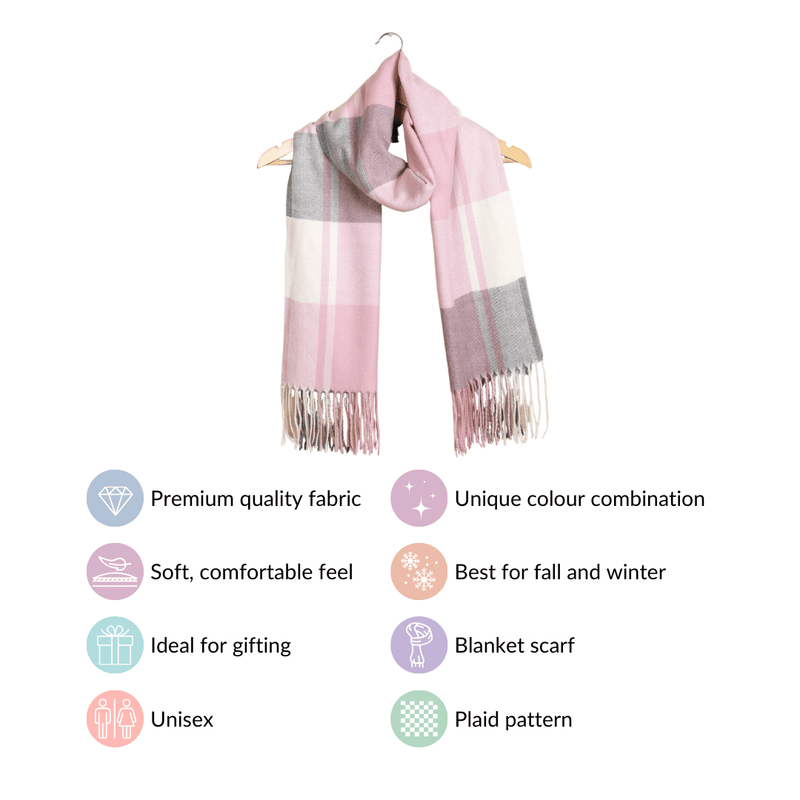 Plaid Pink And Grey Winter Blanket Scarf
