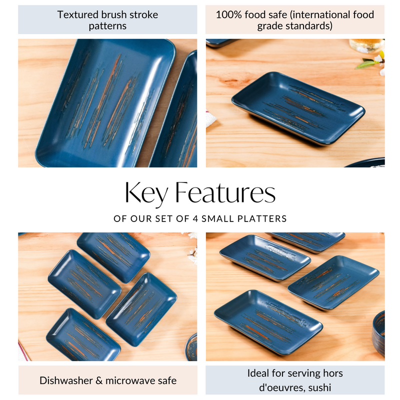 Stoneware Small Platter Navy Blue Set Of 4 8 Inch - Ceramic platters, platter set, serving platters, serving platter set,