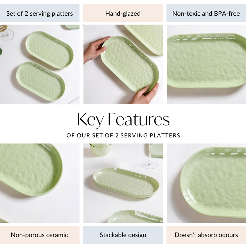 Sage Green Ceramic Serving Platter Set Of 2 12 Inch - Serving platter, serving platter for snacks, platter set, serving platter set