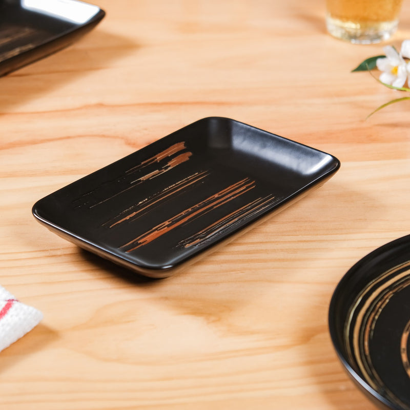 Textured Brushstroke Exotic Platter Small Black Set Of 4 8 Inch - Platter set, serving platters, serving platter set