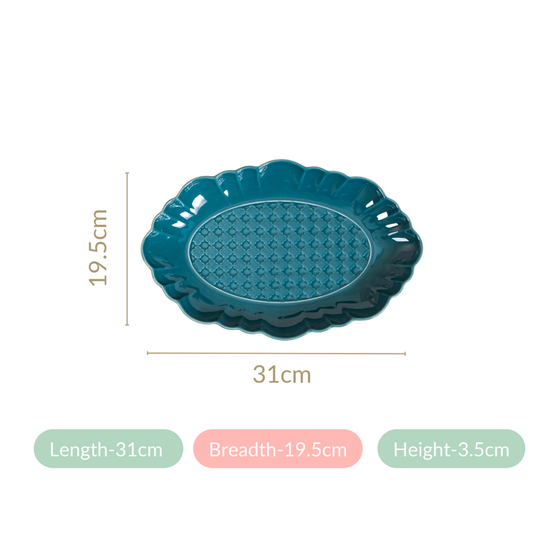 Luxe Moroccan Long Platter Set Of 2 12 Inch - Ceramic platter, long platter, blue platter, ceramic serving platter
