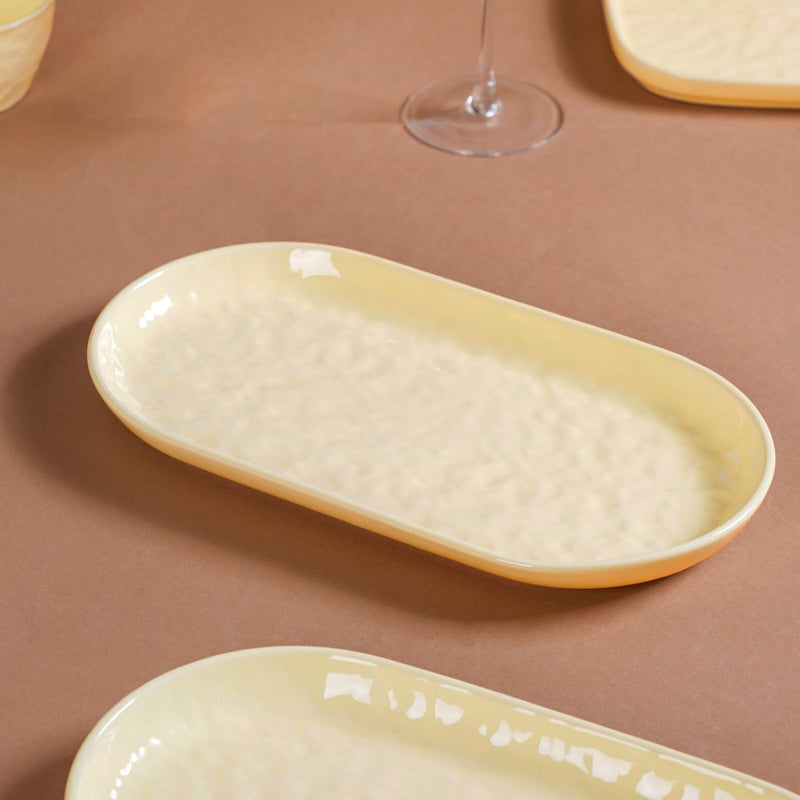 Textured Long Serving Platter Vanilla White Set Of 2 12 Inch - Serving platter, serving platter for snacks, platter set, serving platter set