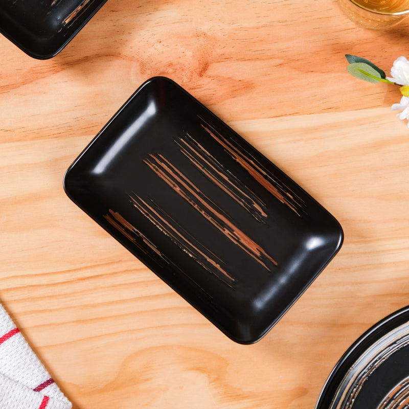 Textured Brushstroke Exotic Platter Small Black Set Of 4 8 Inch - Platter set, serving platters, serving platter set