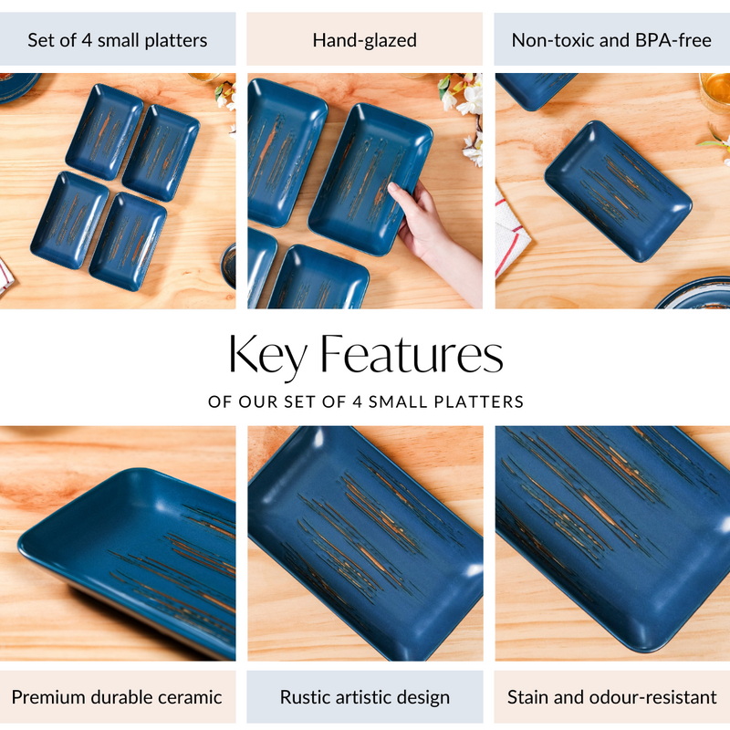 Stoneware Small Platter Navy Blue Set Of 4 8 Inch - Ceramic platters, platter set, serving platters, serving platter set,