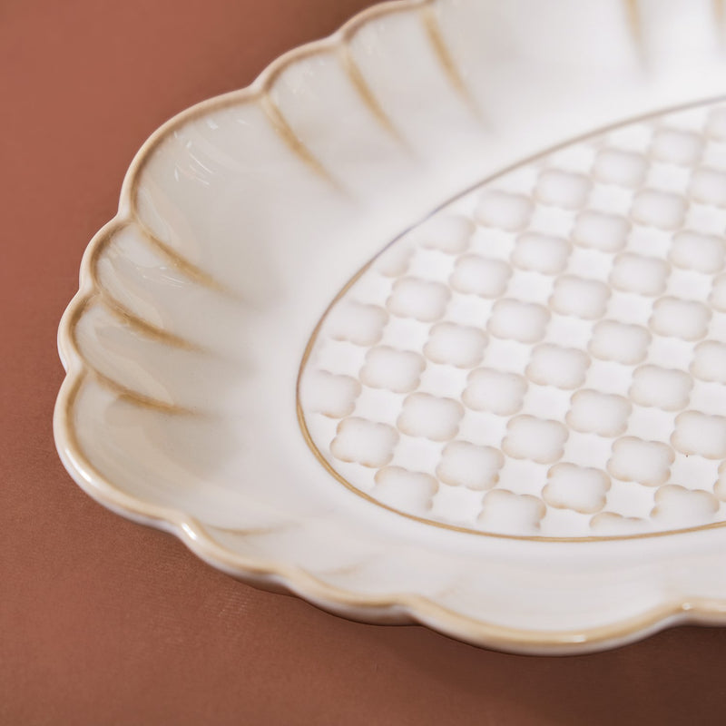 Chic Moroccan Long Plate Set Of 2 Ivory 12 Inch - Long plates, serving plates, serving plate set, ceramic serving plates, serving dishes