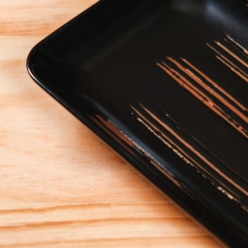 Textured Brushstroke Exotic Platter Small Black Set Of 4 8 Inch - Platter set, serving platters, serving platter set