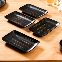 Textured Brushstroke Exotic Platter Small Black Set Of 4 8 Inch - Platter set, serving platters, serving platter set