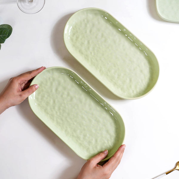 Sage Green Ceramic Serving Platter Set Of 2 12 Inch