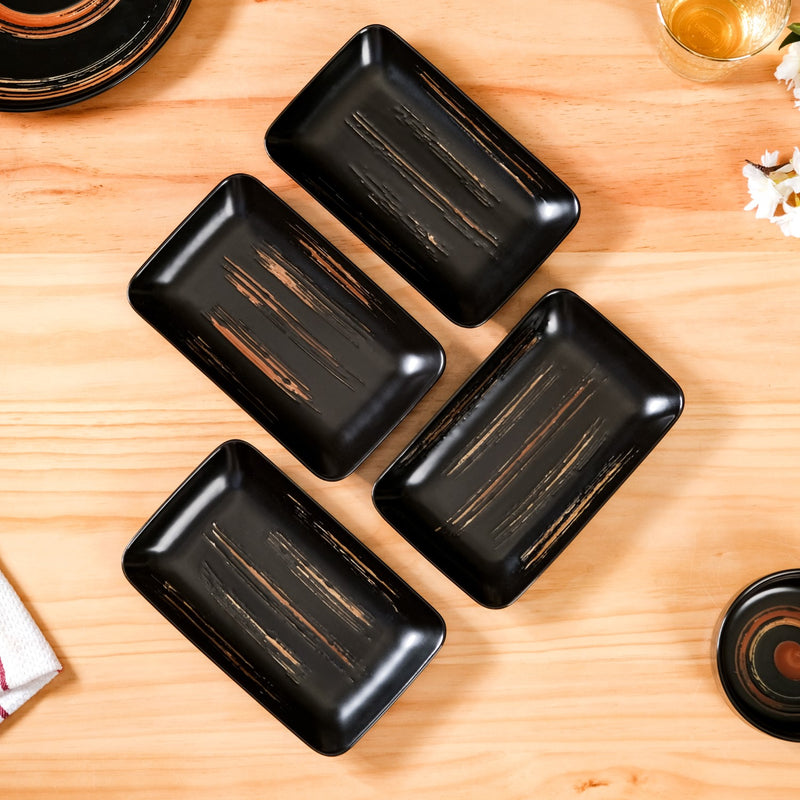 Textured Brushstroke Exotic Platter Small Black Set Of 4 8 Inch - Platter set, serving platters, serving platter set