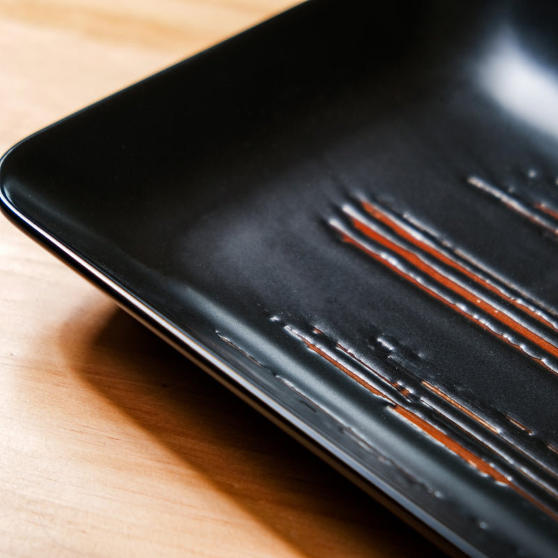 Exotic Brushstroke Platter Large Black Set Of 2 10 Inch - Ceramic platter, long platter, ceramic serving platter