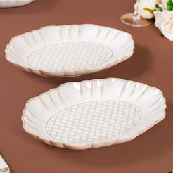 Chic Moroccan Long Plate Set Of 2 Ivory 12 Inch - Long plates, serving plates, serving plate set, ceramic serving plates, serving dishes