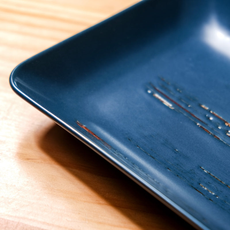 Rustic Stoneware Large Platter Navy Blue Set Of 2 10 Inch - Serving platter for snacks, rectangular platter, appetizer platter, blue platter