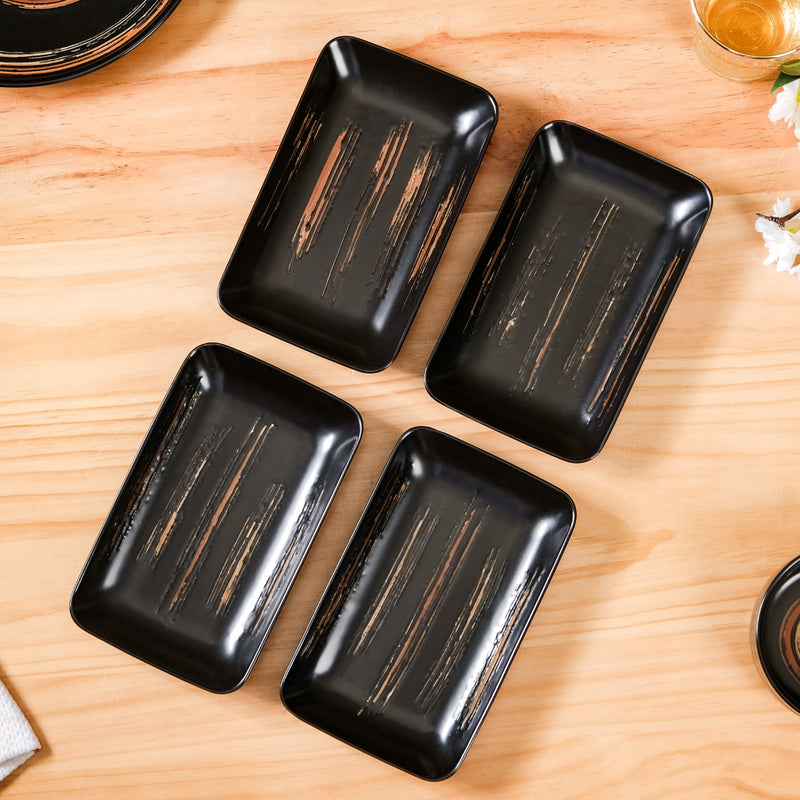 Textured Brushstroke Exotic Platter Small Black Set Of 4 8 Inch - Platter set, serving platters, serving platter set