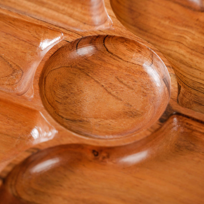 Hamsa Hand Wooden Platter With Dip Bowl - Wooden platter, platter with compartments, serving platter, platter with dip bowl, appetizer platter