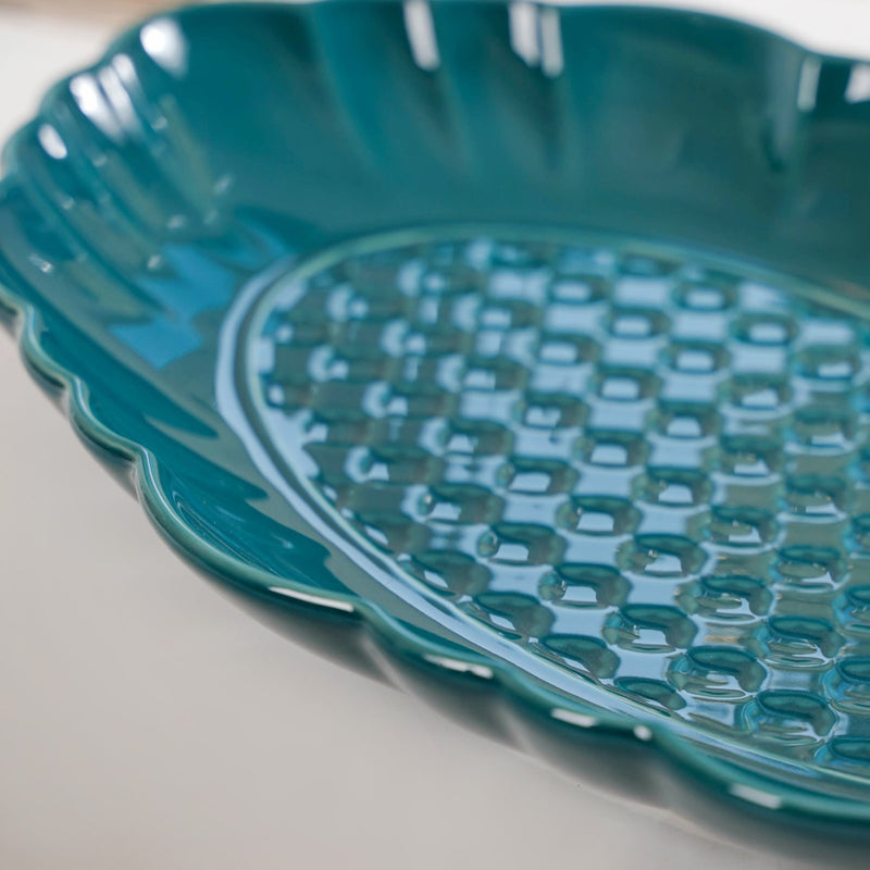 Luxe Moroccan Long Platter Set Of 2 12 Inch - Ceramic platter, long platter, blue platter, ceramic serving platter