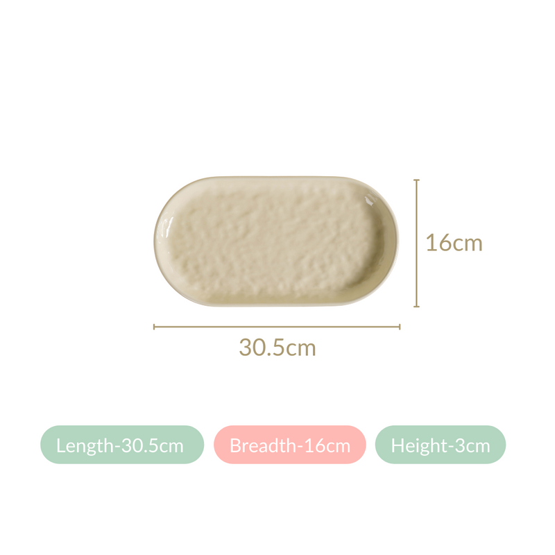 Textured Long Serving Platter Vanilla White Set Of 2 12 Inch - Serving platter, serving platter for snacks, platter set, serving platter set