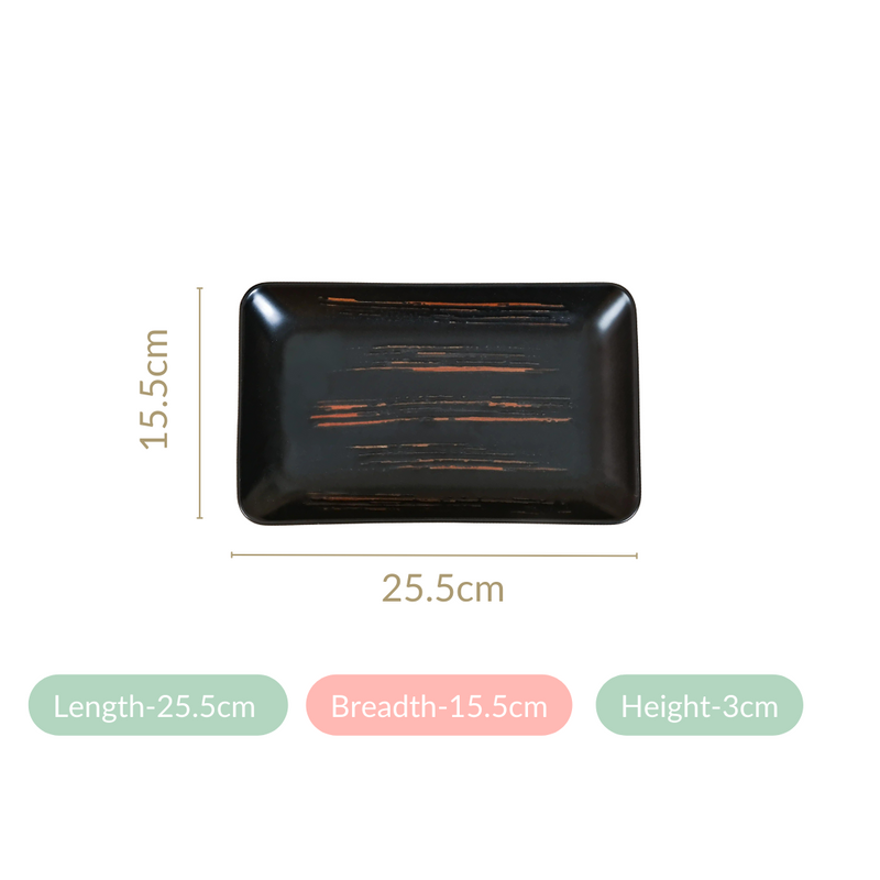 Exotic Brushstroke Platter Large Black Set Of 2 10 Inch - Ceramic platter, long platter, ceramic serving platter