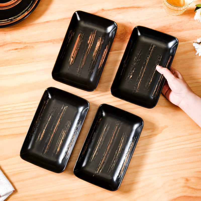 Textured Brushstroke Exotic Platter Small Black Set Of 4 8 Inch - Platter set, serving platters, serving platter set