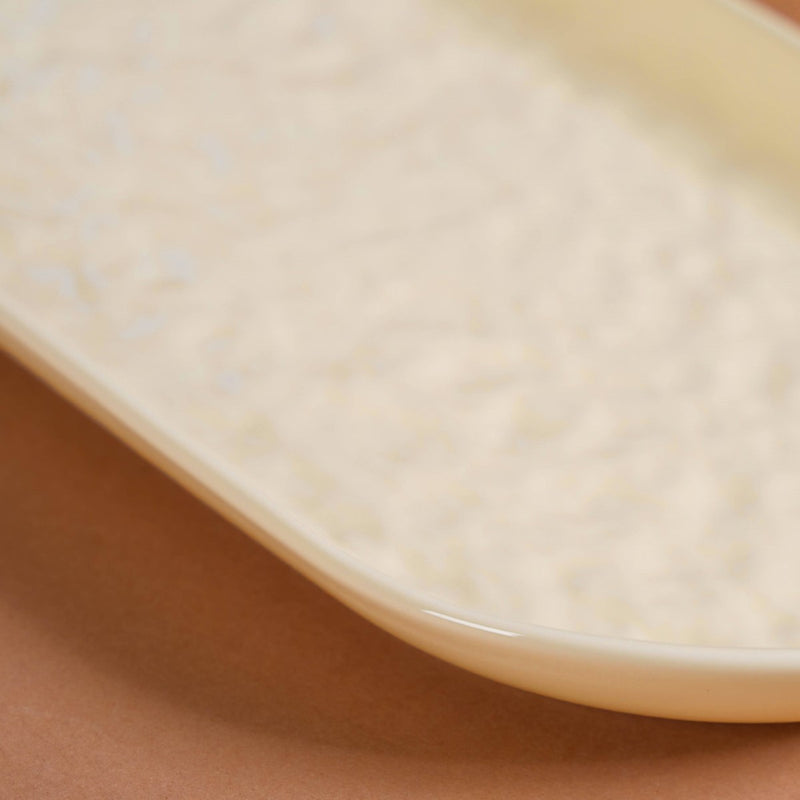 Textured Long Serving Platter Vanilla White Set Of 2 12 Inch - Serving platter, serving platter for snacks, platter set, serving platter set