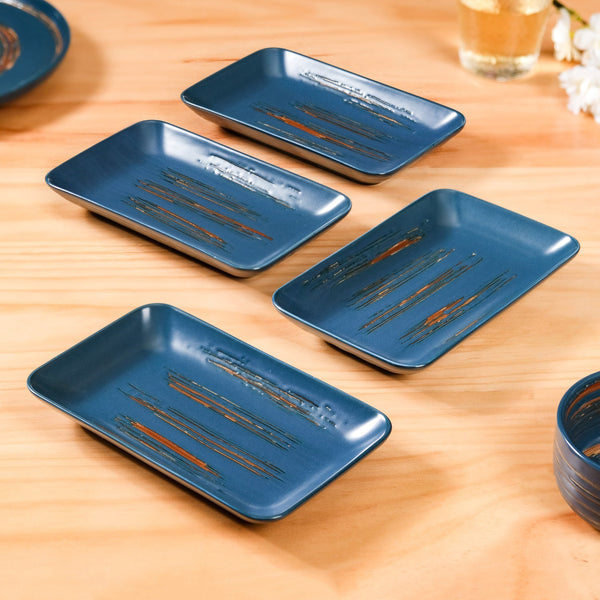 Stoneware Small Platter Navy Blue Set Of 4 8 Inch