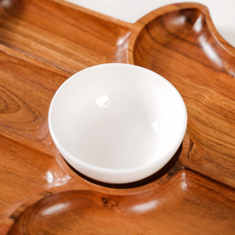 Hamsa Hand Wooden Platter With Dip Bowl - Wooden platter, platter with compartments, serving platter, platter with dip bowl, appetizer platter