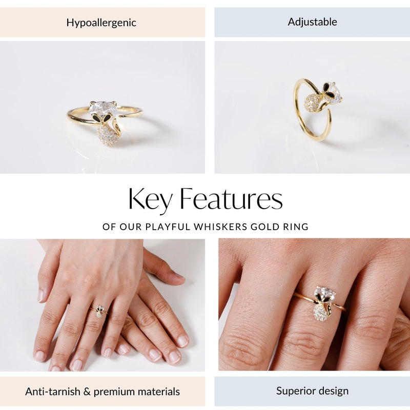 Playful Whiskers Gold Ring