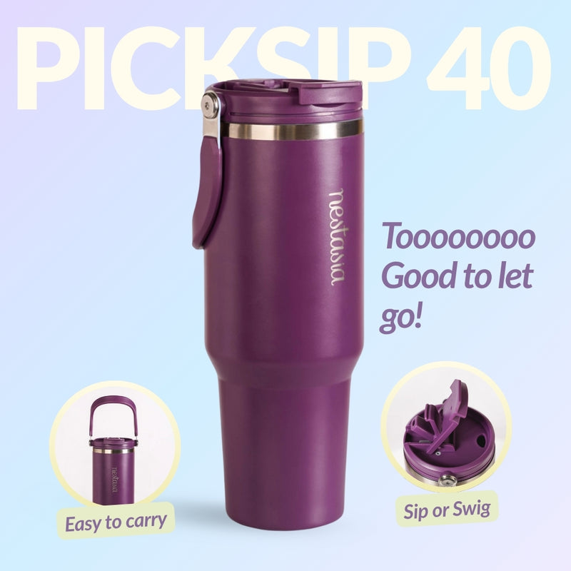 PickSip 40 Insulated Tumbler Bottle With Top Handle Plum Party Mauve 1200ml