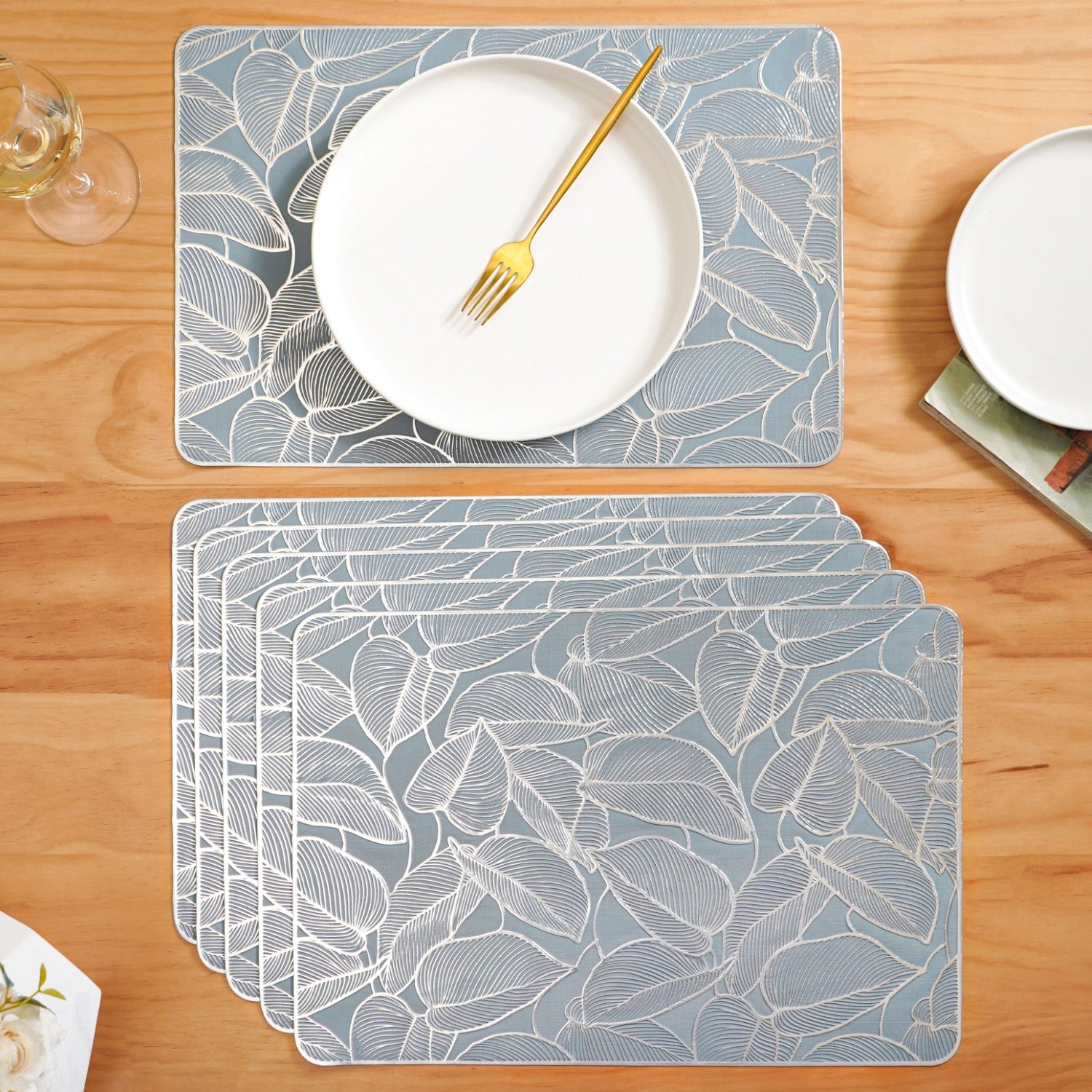 Leaf Cluster Dining Mats Set Of 6 Blue