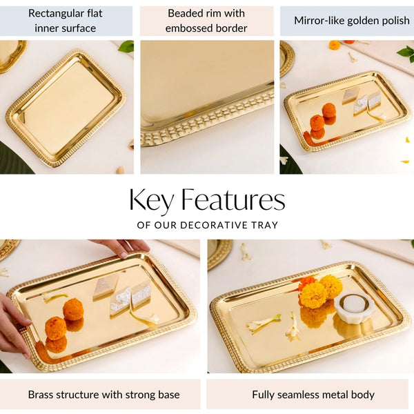 Veda Pure Brass Decorative Tray Gold 30x22cm