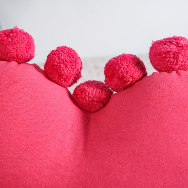 Pom Pom Heart Sofa Cushion Dark Pink 60x35cm