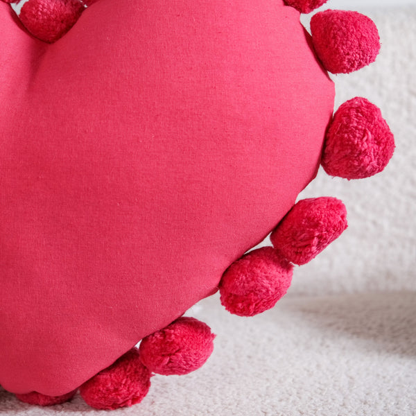 Pom Pom Heart Sofa Cushion Dark Pink 60x35cm