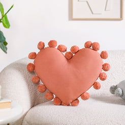 Pom Pom Heart Sofa Cushion Dusty Pink