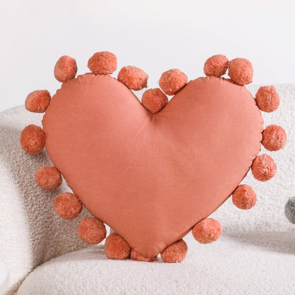 Pom Pom Heart Sofa Cushion Dusty Pink 60x35cm